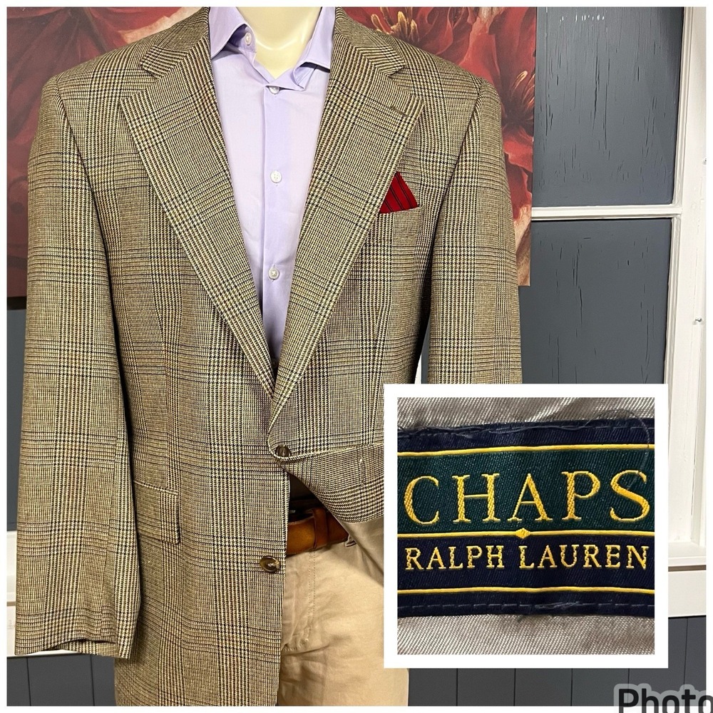 Vintage Chaps Ralph Lauren Silk Wool Blazer Mens 42L Long Khaki/Olive/Others